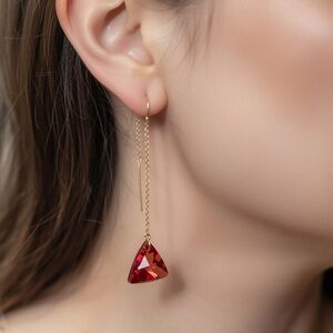 Swarovski Crystal TrillionThreader Gold Filled Chain Earrings ONE Pair